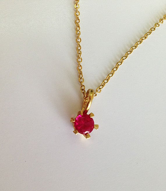 Ruby Necklace - July Birthstone Jewelry - Round Ruby Gemstone Delicate Chain Necklace