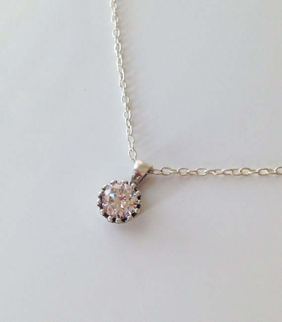 Clear Quartz Necklace - April Birthstone - Delicate Chain Necklace with Round Clear Quartz Gemstone