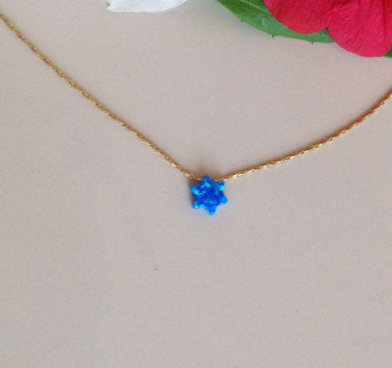 Blue Opal Star Necklace - Simple Delicate Chain Blue Opal Star Necklace