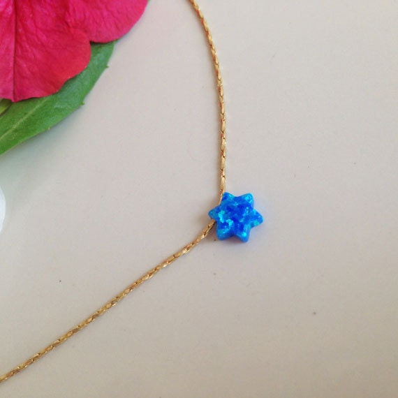 Blue Opal Star Necklace - Simple Delicate Chain Blue Opal Star Necklace