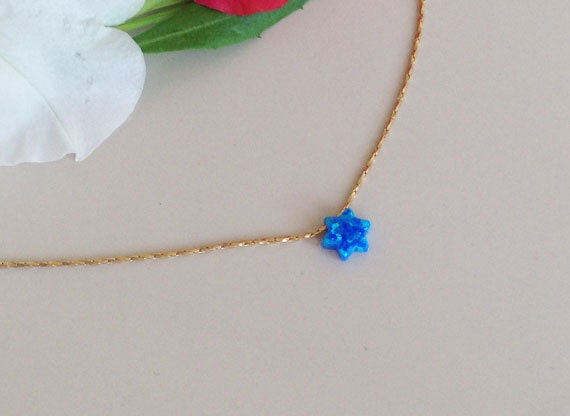 Blue Opal Star Necklace - Simple Delicate Chain Blue Opal Star Necklace