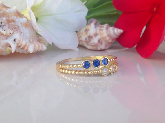 Dual Gemstone Ring - Blue Sapphire and Clear Quartz Gemstone Dual-Ring Set