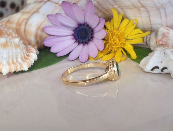 Emerald Ring - May Birthstone - Simple Bezel Set Ring with Round Emerald Gemstone