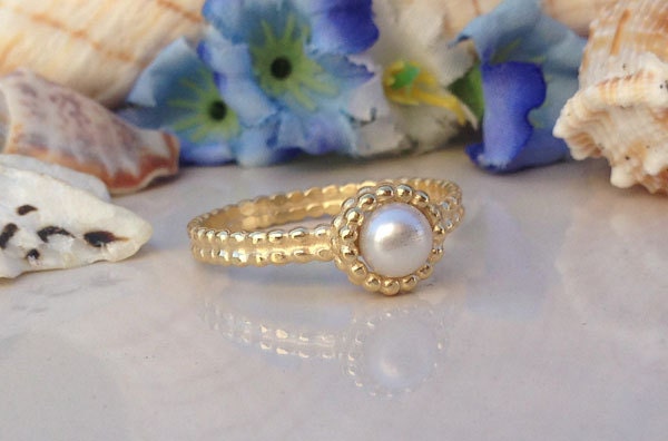 White Pearl Ring - Natural Pearl - Wedding Ring - Pearl Jewelry