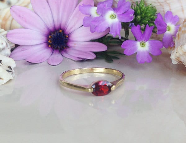 Red Garnet Ring - Genuine Gemstone - January Birthstone - Stacking Ring - Gold Ring - Tiny Ring - Red Ring - Simple Jewelry - Prong Ring