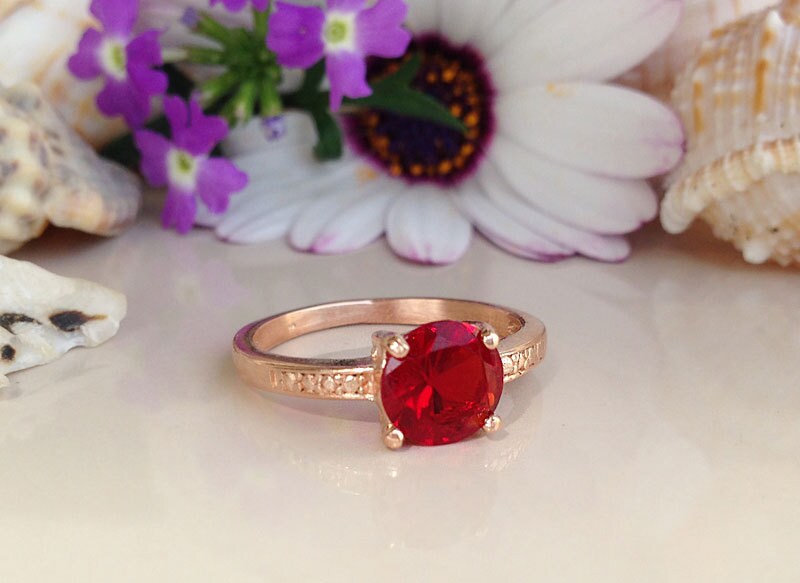 Ruby ring - July Birthstone - Fuchsia Ring - Gold Ring - Solitaire Ring - Simple Ring