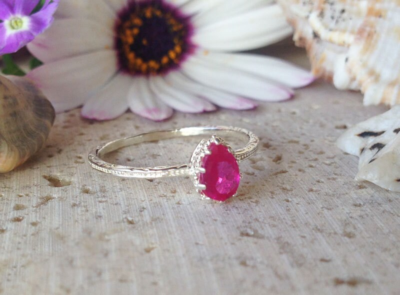 Ruby Ring - July Birthstone - Fuchsia Ring - Stacking Ring - Gemstone Ring - Simple Jewelry - Teardrop Ring